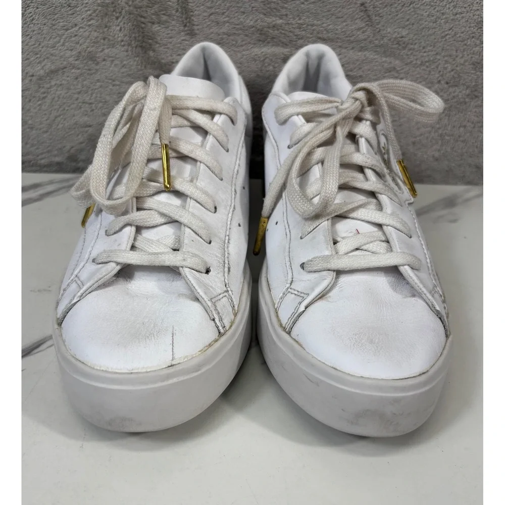 Adidas Sleek Sneakers Womens‎ 8 White Leather Low Top Shoes DB3258